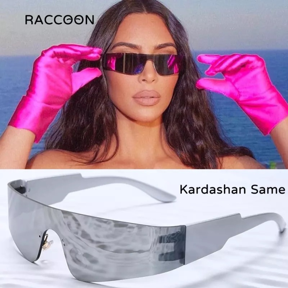 Kardashan Flat Top Shield Fashion Punk Sunglasses Women Y2K Sun Glasses Mirror